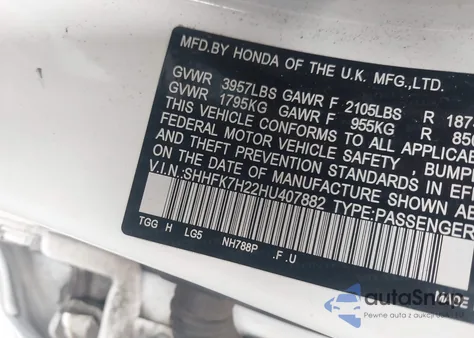 2017 Honda Civic Lx z USA, uszkodzony, nr VIN SHHFK7H22HU407882